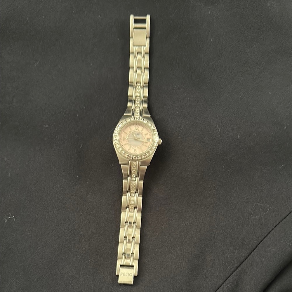 Silver Analog Watch with Crystal Accents